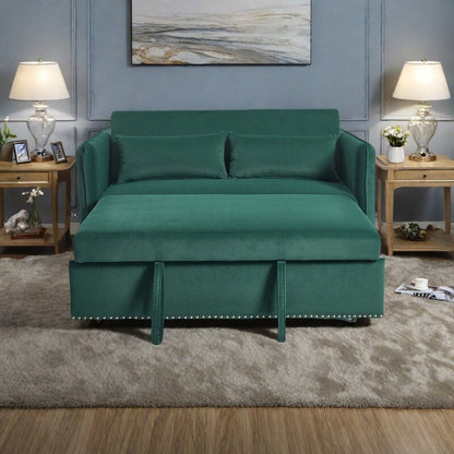 Canapé-lit convertible 3 en 1 en velours de 55 pouces avec dossier inclinable, poches latérales et 2 oreillers