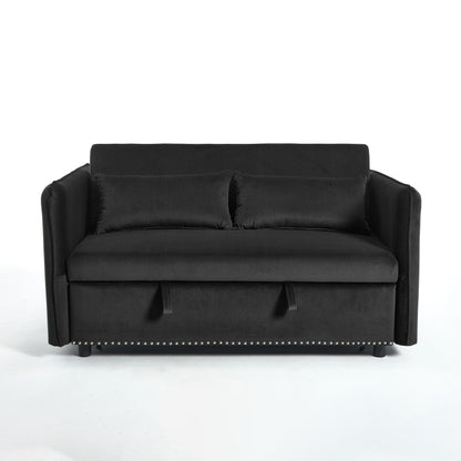 Canapé-lit convertible 3 en 1 en velours de 55 pouces avec dossier inclinable, poches latérales et 2 oreillers