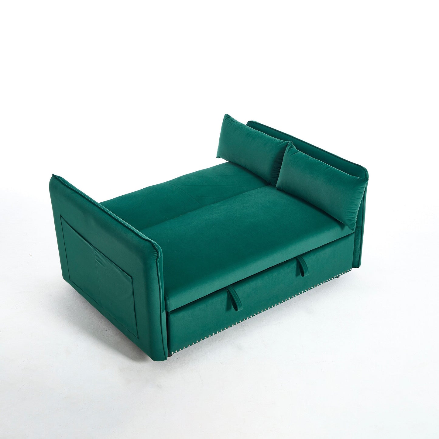 Canapé-lit convertible 3 en 1 en velours de 55 pouces avec dossier inclinable, poches latérales et 2 oreillers