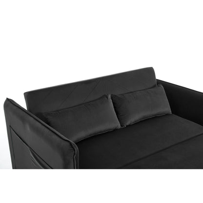 Canapé-lit convertible 3 en 1 en velours de 55 pouces avec dossier inclinable, poches latérales et 2 oreillers