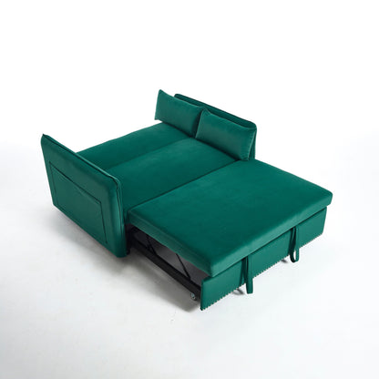 Canapé-lit convertible 3 en 1 en velours de 55 pouces avec dossier inclinable, poches latérales et 2 oreillers