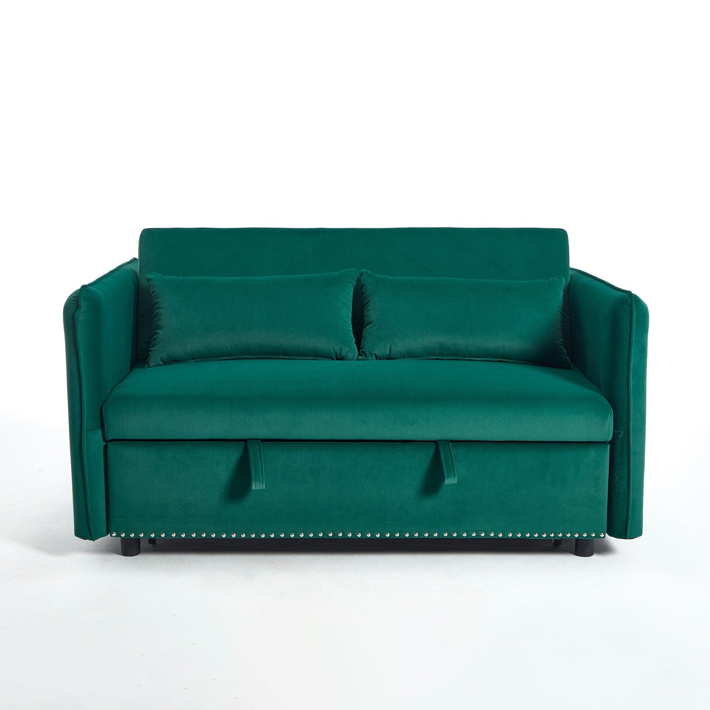 Canapé-lit convertible 3 en 1 en velours de 55 pouces avec dossier inclinable, poches latérales et 2 oreillers