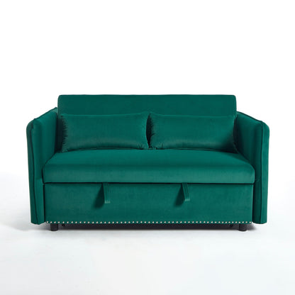 Canapé-lit convertible 3 en 1 en velours de 55 pouces avec dossier inclinable, poches latérales et 2 oreillers