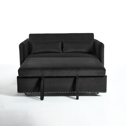 Canapé-lit convertible 3 en 1 en velours de 55 pouces avec dossier inclinable, poches latérales et 2 oreillers