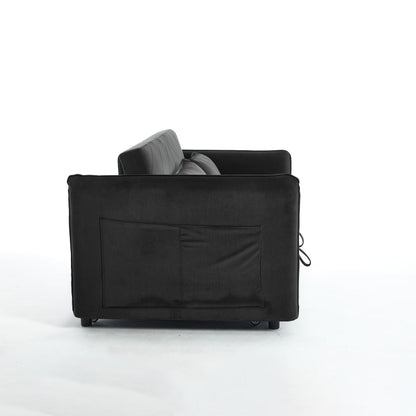 Canapé-lit convertible 3 en 1 en velours de 55 pouces avec dossier inclinable, poches latérales et 2 oreillers