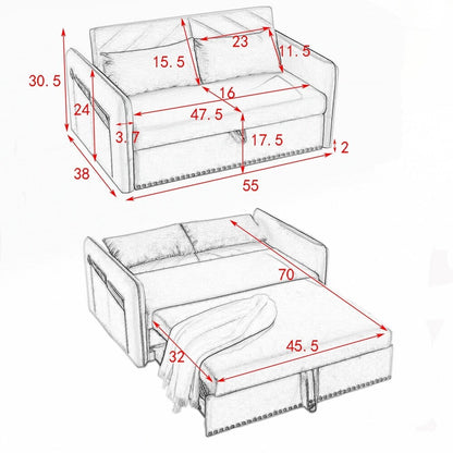 55 petits canapés causeuse en velours avec 2 coussins et dossier inclinable - 2 places