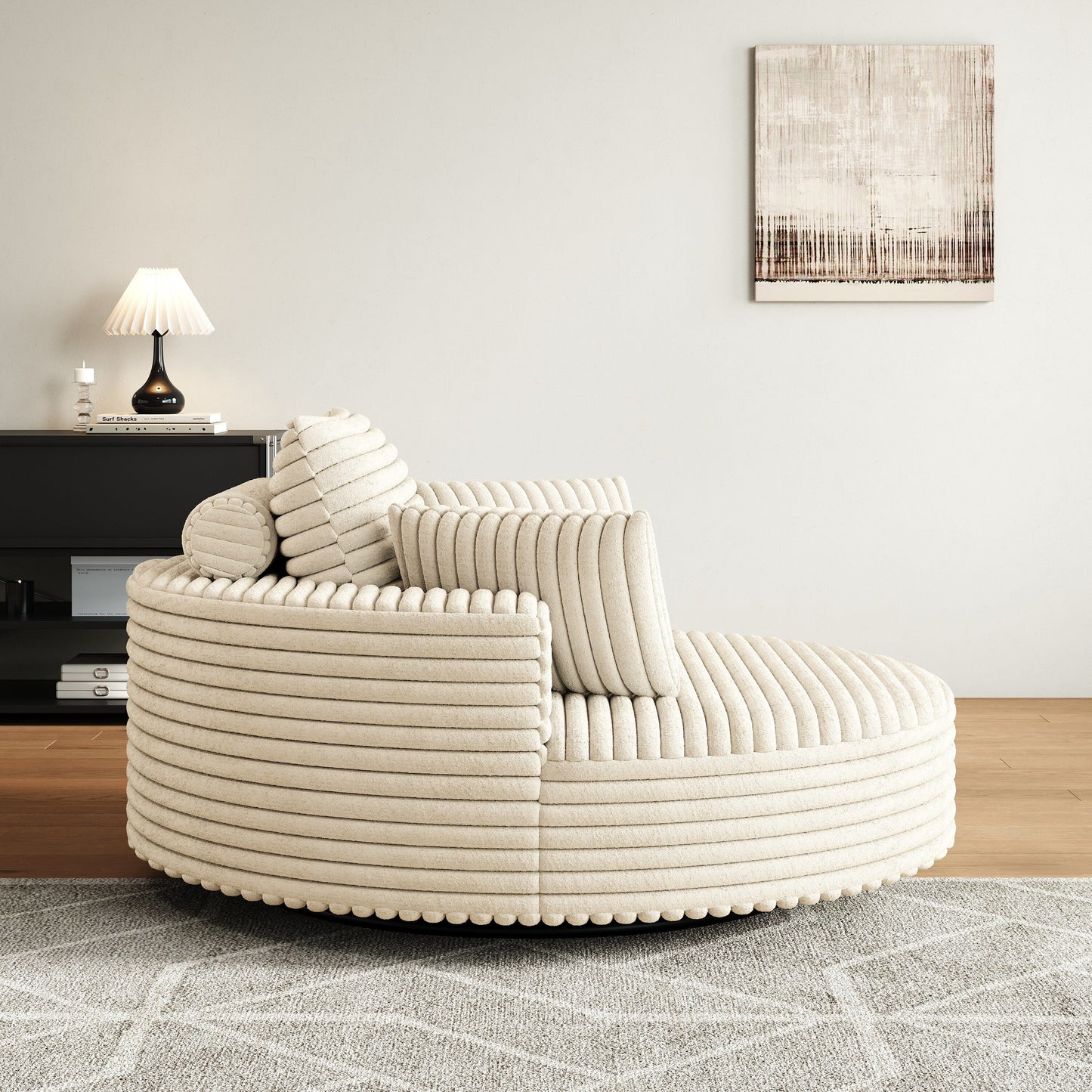 Fauteuil pivotant simple en velours côtelé chenille 55 L, canapé-lit moderne et moelleux, pivotant à 360 degrés, pour salon et salle de projection