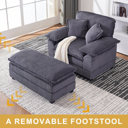 Fauteuil surdimensionné de 56,9 W avec ottoman, fauteuil de lecture pour chambre à coucher, canapé-lit inclinable moderne surdimensionné