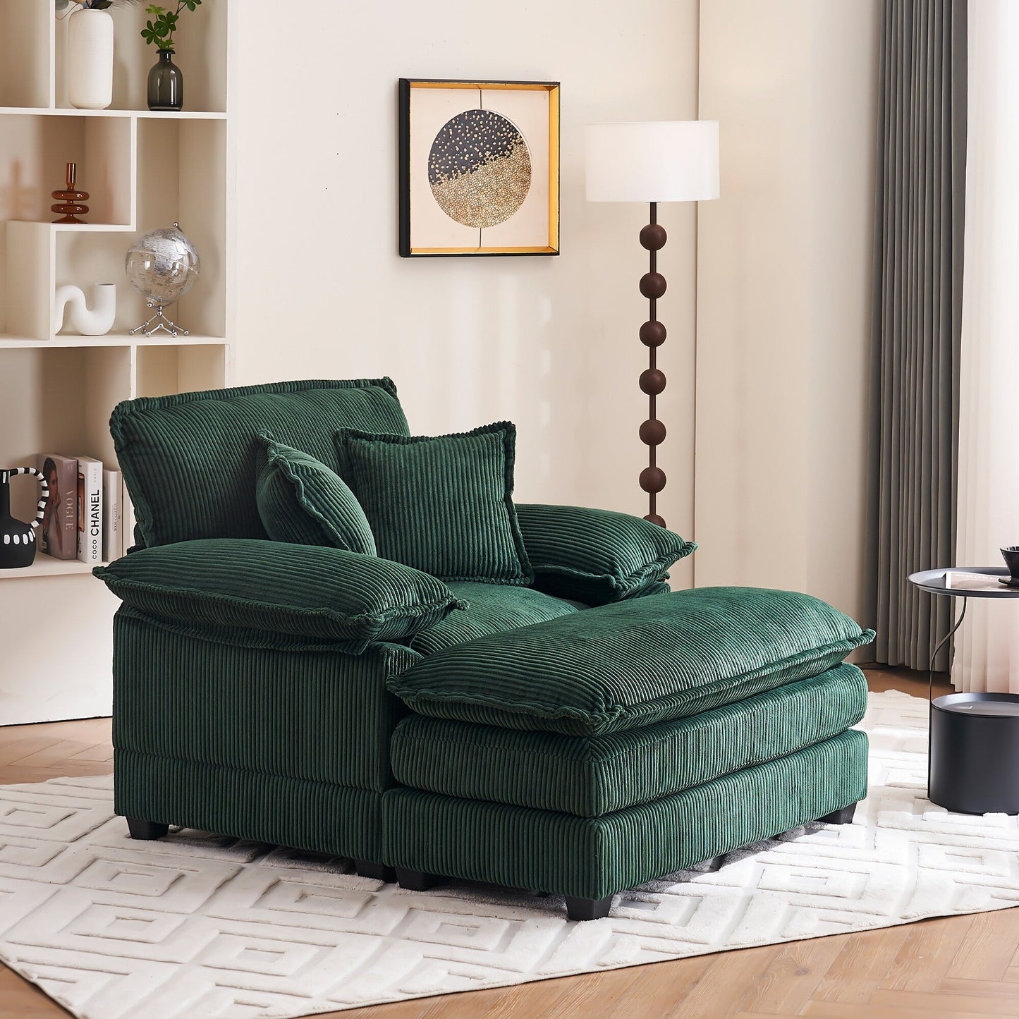 Fauteuil surdimensionné de 56,9 W avec ottoman, fauteuil de lecture pour chambre à coucher, canapé-lit inclinable moderne surdimensionné