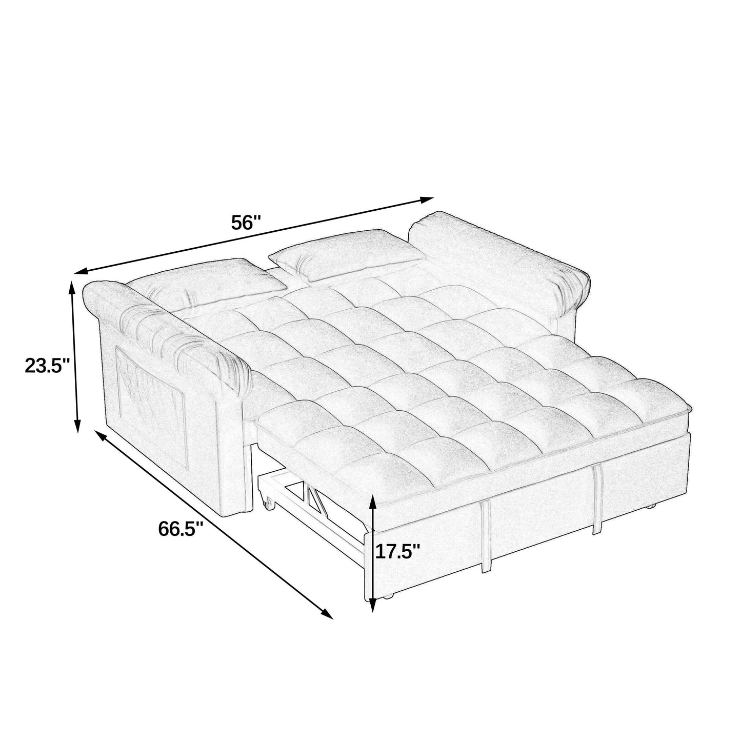 Canapé-lit 2 places en mousse de 56 pouces avec lit gigogne et dossier réglable
