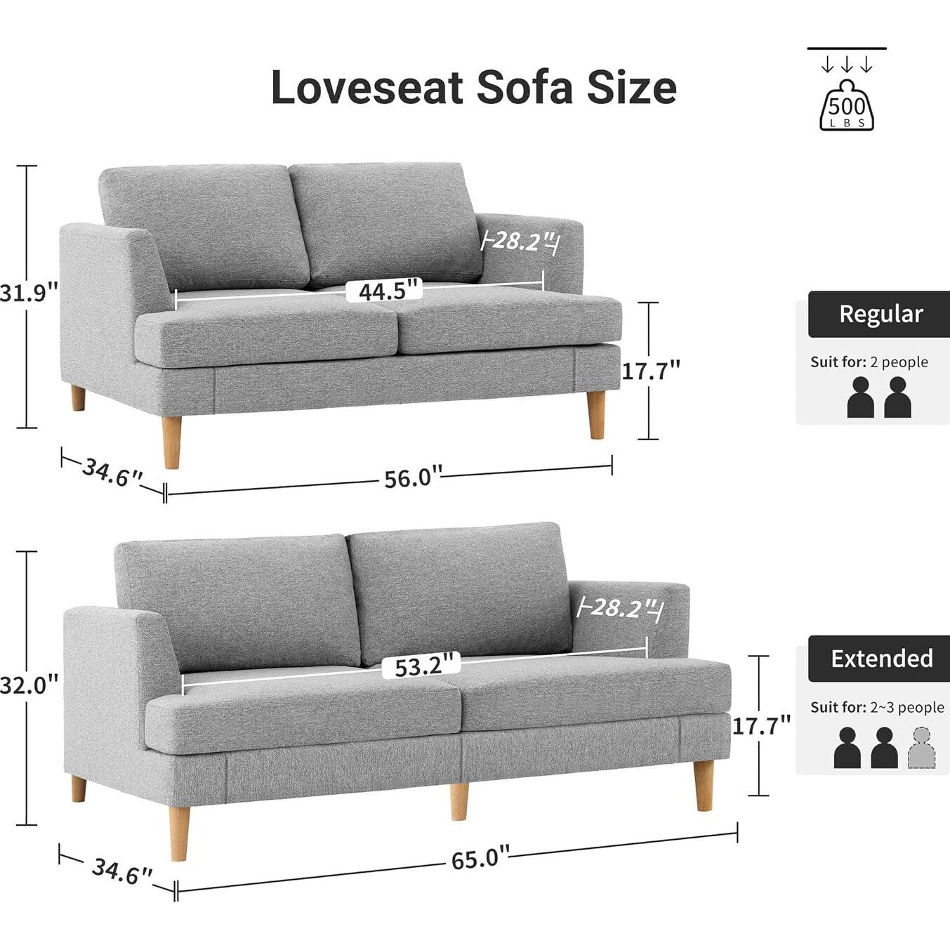 Canapé 2 places rembourré style Mid-Century 56 pour salon, chambre et appartement, design compact