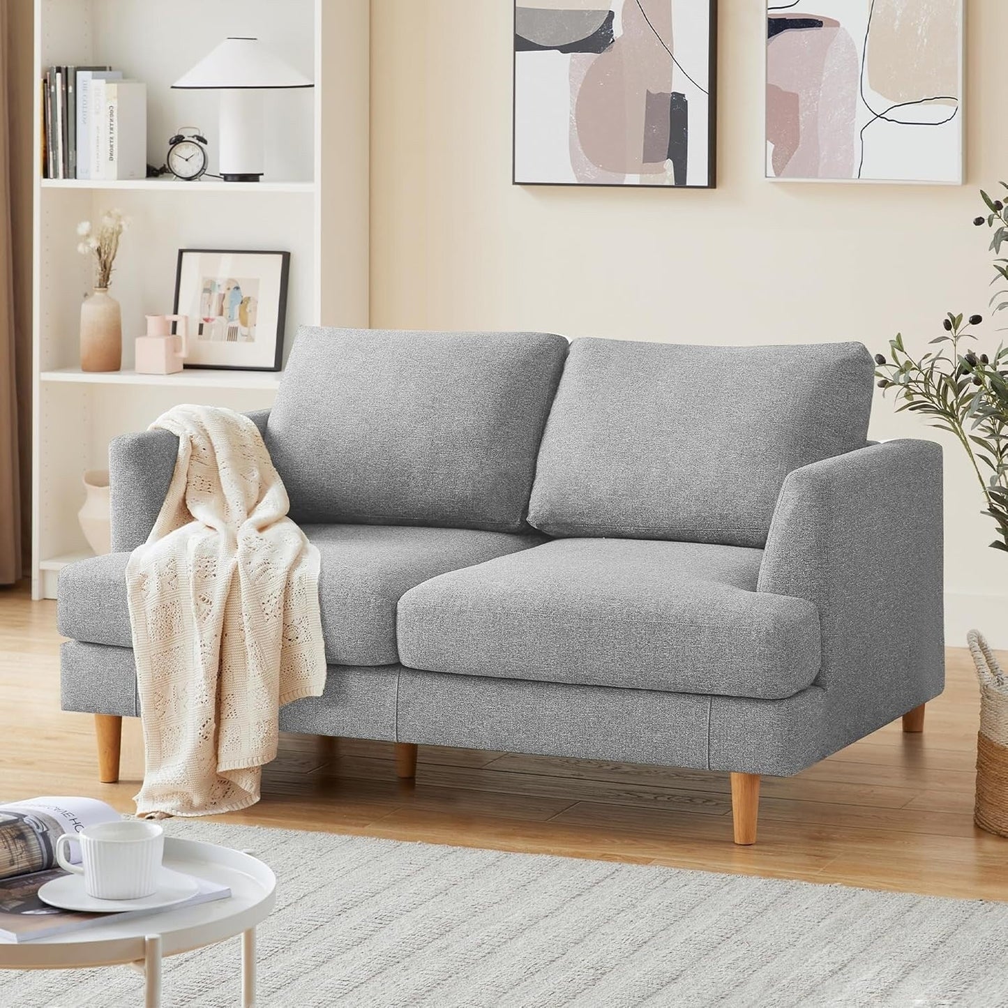 Canapé 2 places rembourré style Mid-Century 56 pour salon, chambre et appartement, design compact