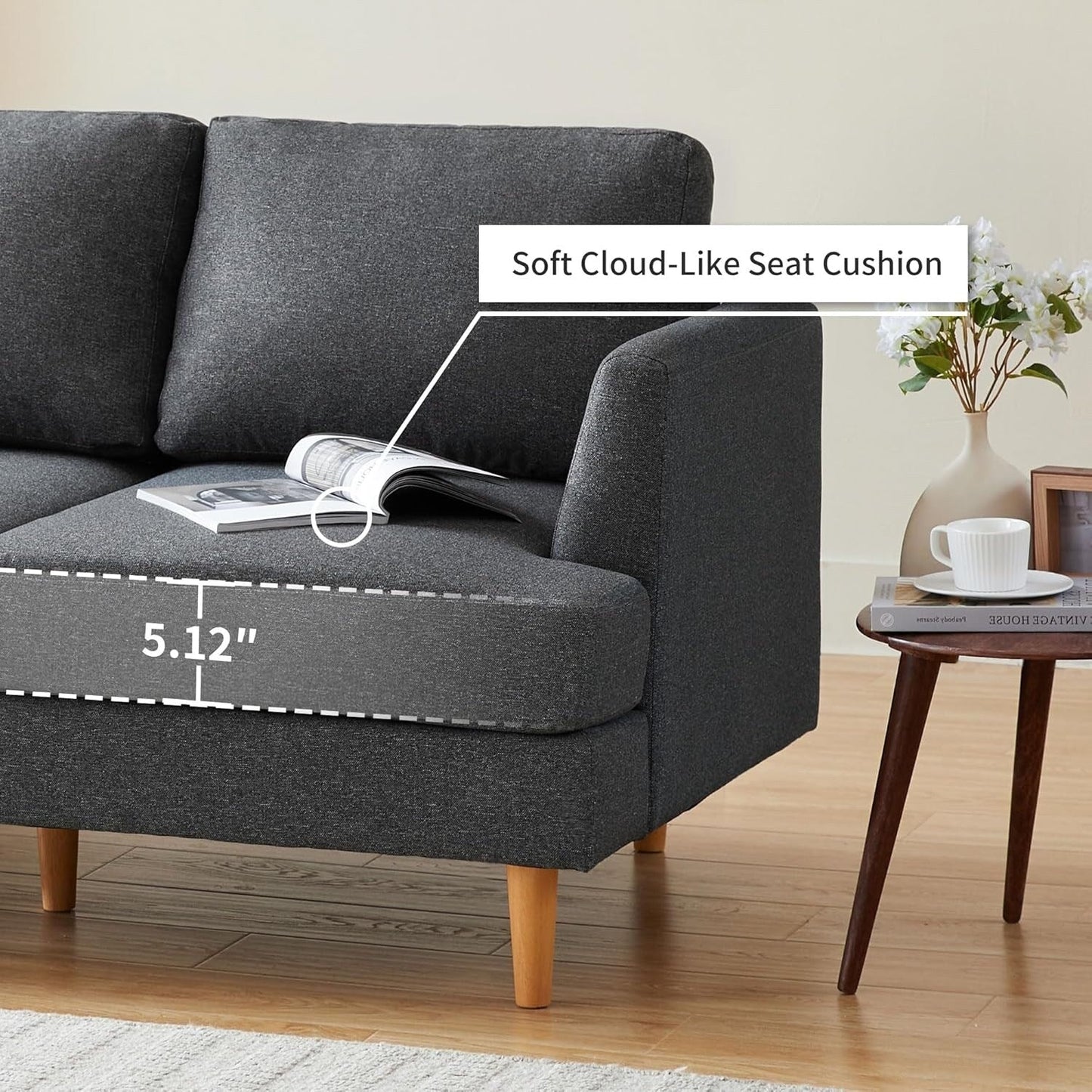 Canapé 2 places rembourré style Mid-Century 56 pour salon, chambre et appartement, design compact