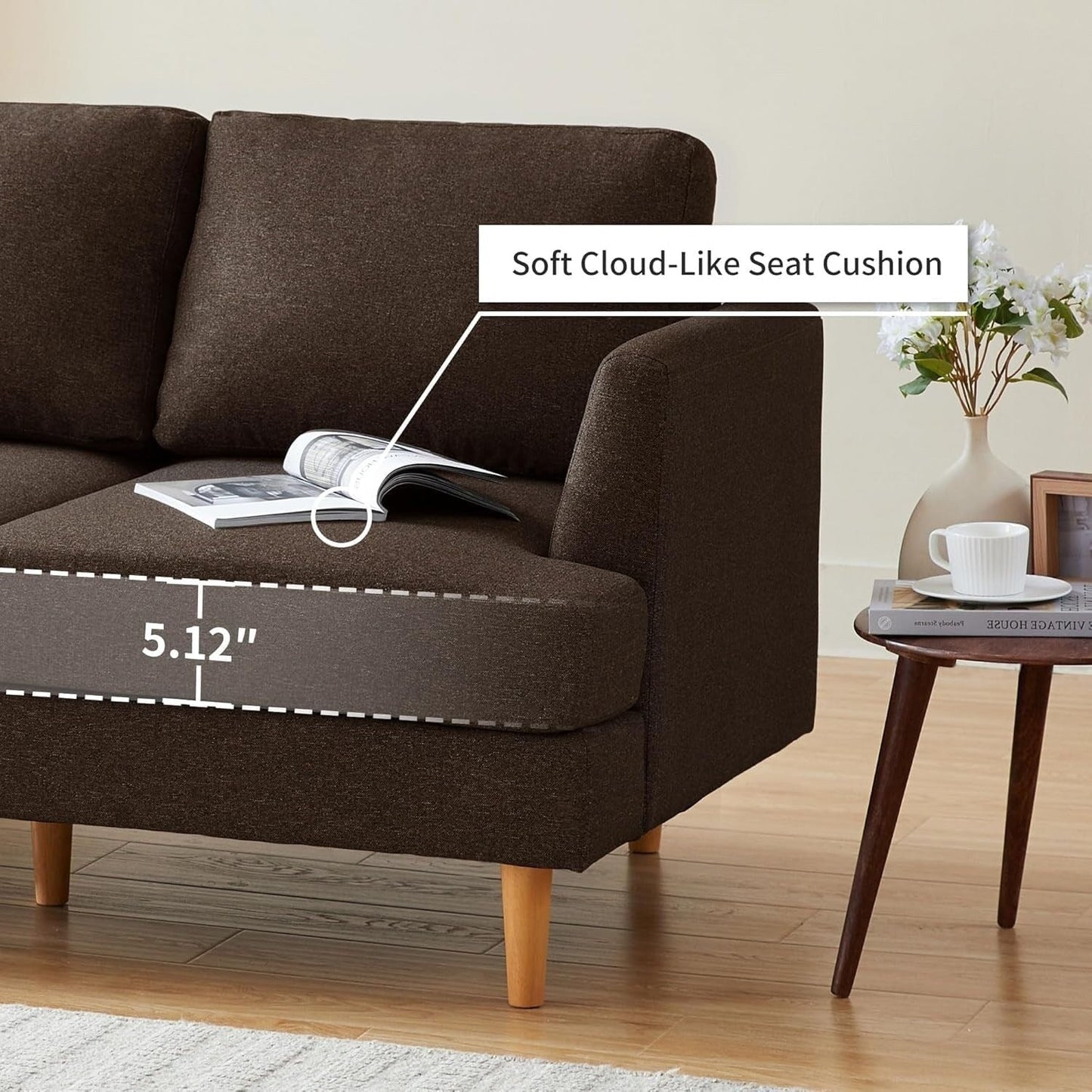 Canapé 2 places rembourré style Mid-Century 56 pour salon, chambre et appartement, design compact