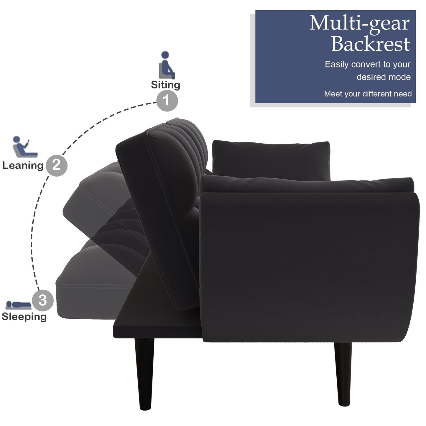 Canapé convertible 2 places en velours 57 avec dossier et accoudoirs réglables pour les espaces de vie compacts