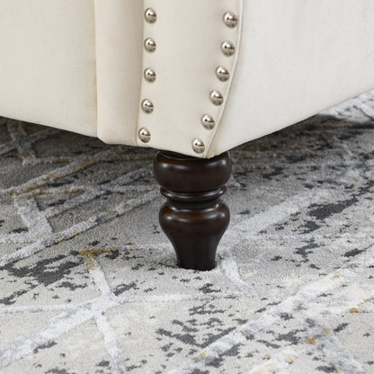 Canapé Chesterfield 2 places en velours 58,8 avec accoudoirs roulés, garniture cloutée et 2 coussins