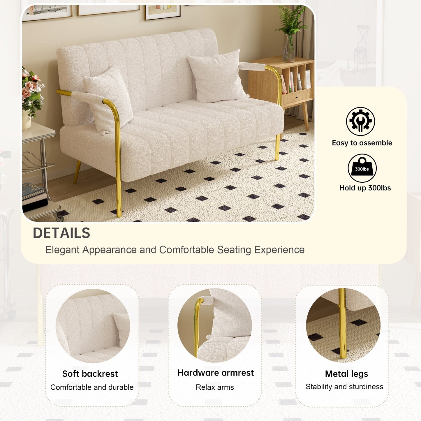 Canapé en polaire beige Teddy - 29,92 x 59,00 x 31,89