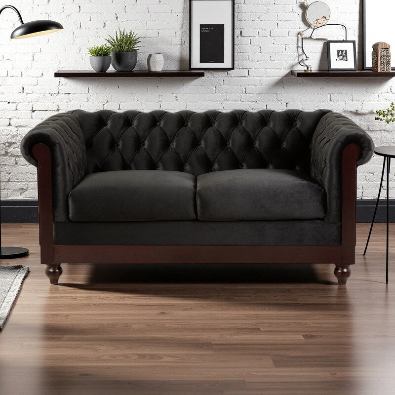 Canapé Chesterfield en velours 59,44 po avec accoudoirs roulés, dossier capitonné et capacité de charge de 600 lb