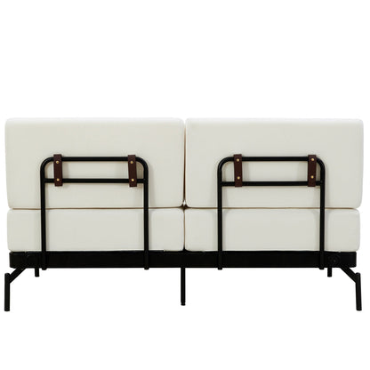 Canapé causeuse moderne en chenille de 59 po avec ports de chargement USB, accoudoirs cylindriques et capacité de charge de 440 lb