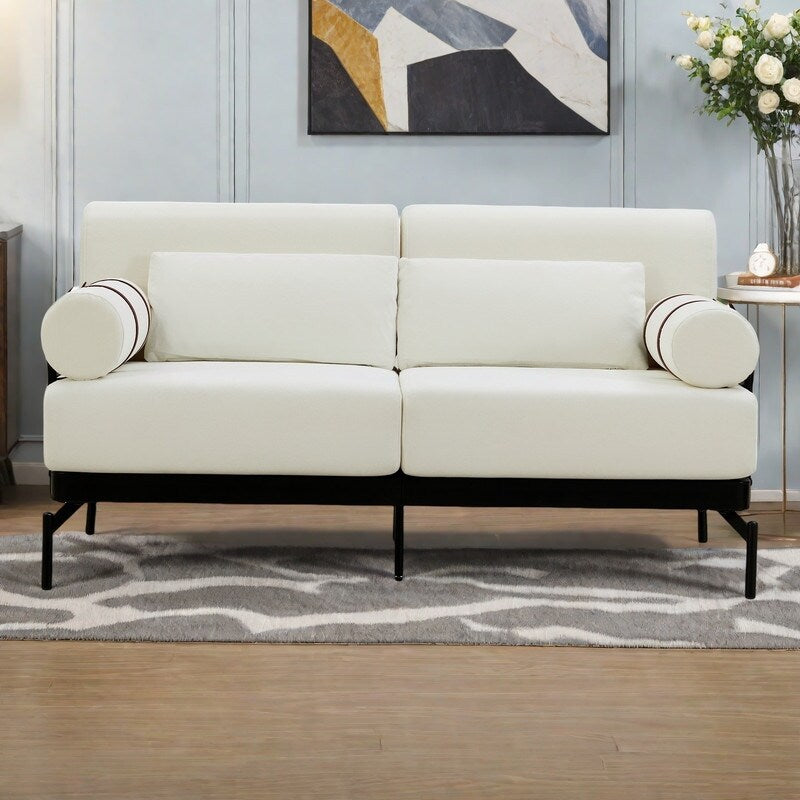 Canapé causeuse moderne en chenille de 59 po avec ports de chargement USB, accoudoirs cylindriques et capacité de charge de 440 lb