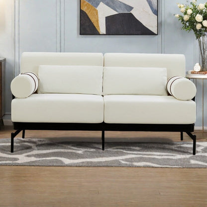 Canapé causeuse moderne en chenille de 59 po avec ports de chargement USB, accoudoirs cylindriques et capacité de charge de 440 lb