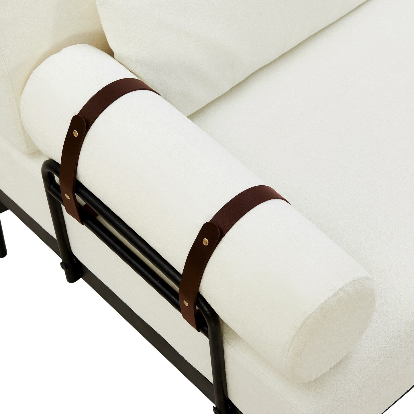 Canapé causeuse moderne en chenille de 59 po avec ports de chargement USB, accoudoirs cylindriques et capacité de charge de 440 lb