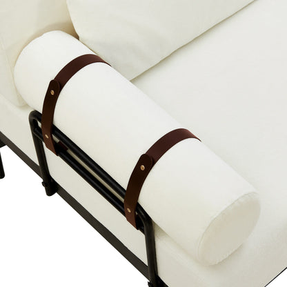 Canapé causeuse moderne en chenille de 59 po avec ports de chargement USB, accoudoirs cylindriques et capacité de charge de 440 lb