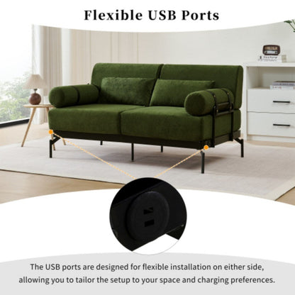 Canapé 2 places moderne de 59 pouces avec ports USB flexibles et accoudoirs cylindriques