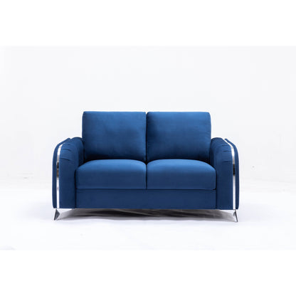 Canapé causeuse en velours 59 avec accoudoirs plissés verticaux et pieds en chrome poli pour salon