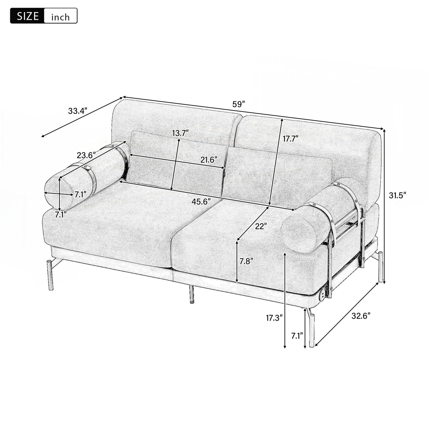 Canapé causeuse moderne de 59 pouces