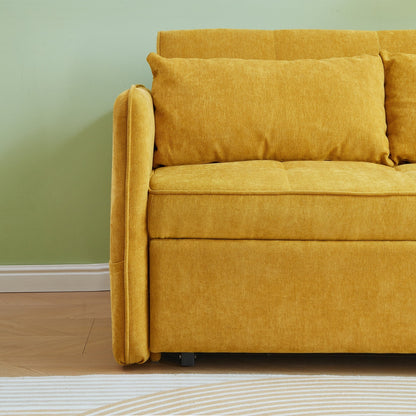 Canapé-lit gigogne en tissu chenille jaune - 39,00 x 53,50 x 31,50