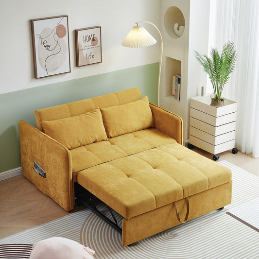 Canapé-lit gigogne en tissu chenille jaune - 39,00 x 53,50 x 31,50