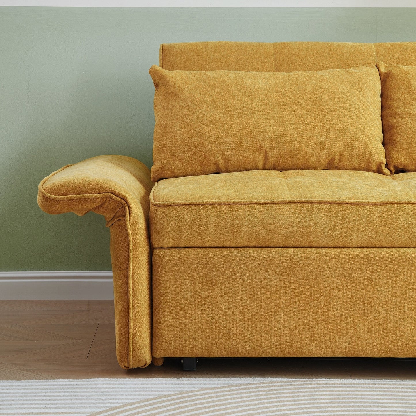 Canapé-lit gigogne en tissu chenille jaune - 39,00 x 53,50 x 31,50