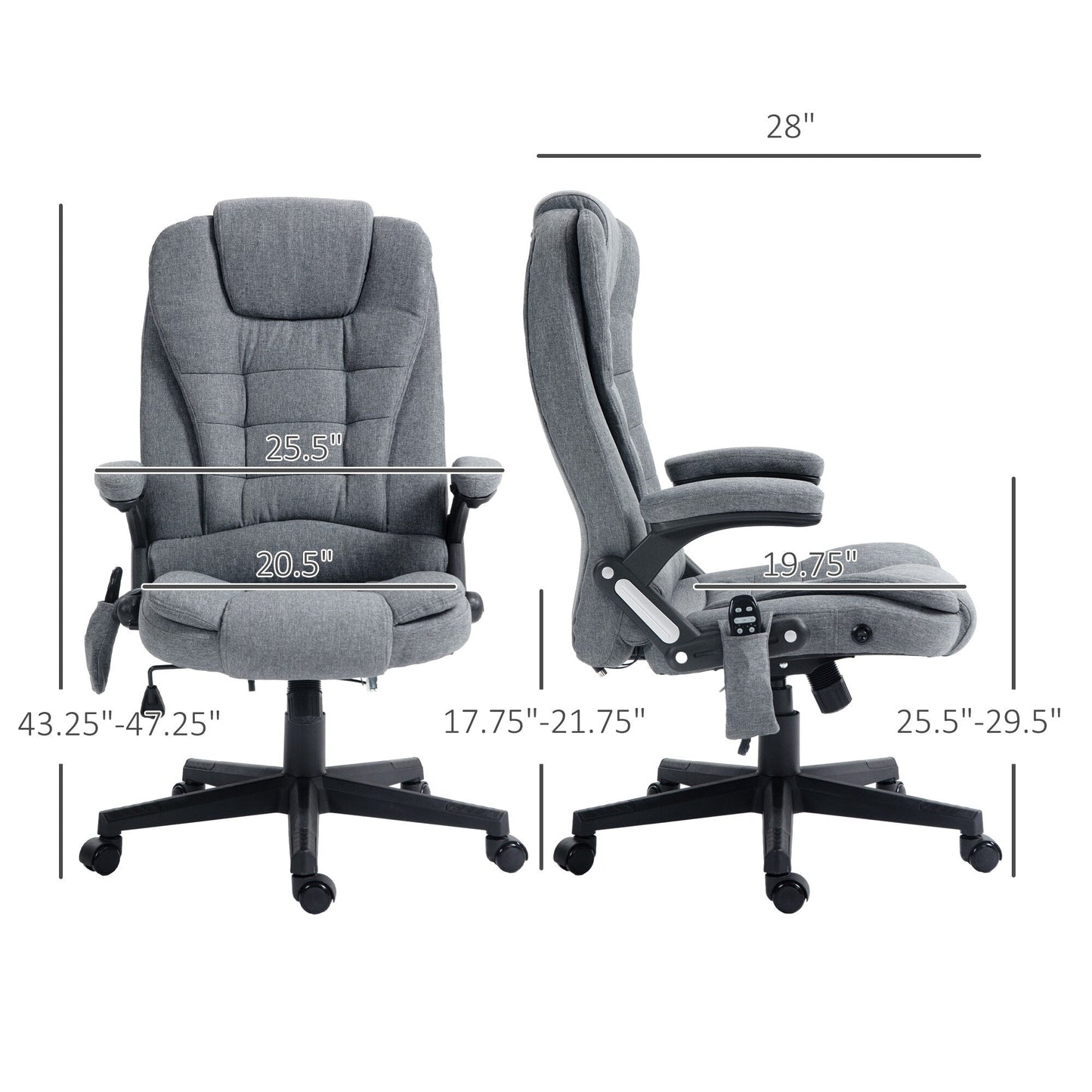 Fauteuil de bureau inclinable à 6 points de massage, fauteuil de direction ergonomique à dossier haut avec chauffage lombaire