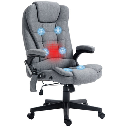 Fauteuil de bureau inclinable à 6 points de massage, fauteuil de direction ergonomique à dossier haut avec chauffage lombaire