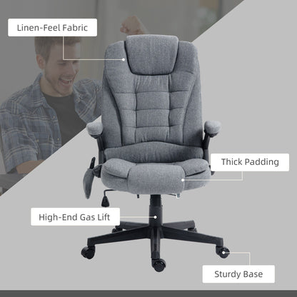Fauteuil de bureau inclinable à 6 points de massage, fauteuil de direction ergonomique à dossier haut avec chauffage lombaire