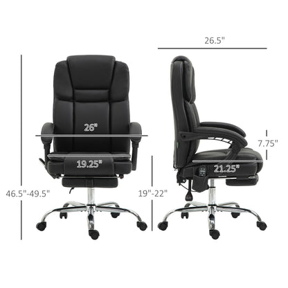 Fauteuil de bureau inclinable avec massage par vibrations à 6 points, revêtement en cuir synthétique, avec chauffage lombaire et repose-pieds
