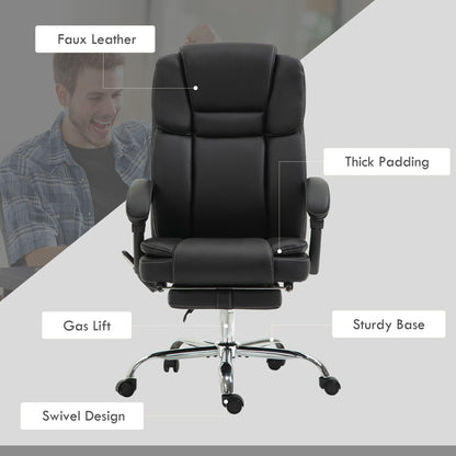Fauteuil de bureau inclinable avec massage par vibrations à 6 points, revêtement en cuir synthétique, avec chauffage lombaire et repose-pieds