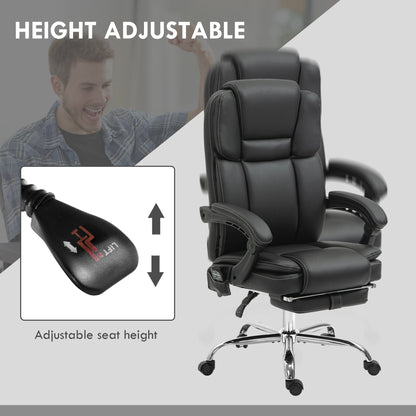 Fauteuil de bureau inclinable avec massage par vibrations à 6 points, revêtement en cuir synthétique, avec chauffage lombaire et repose-pieds