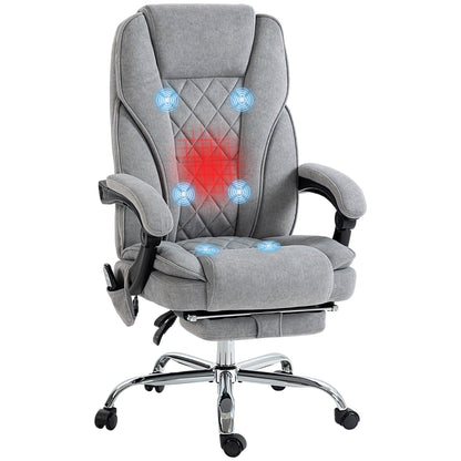 Fauteuil de bureau inclinable et ergonomique avec massage par vibrations à 6 points, pivotant et chauffant pour les lombaires, avec repose-pieds et hauteur réglable.