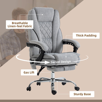 Fauteuil de bureau inclinable et ergonomique avec massage par vibrations à 6 points, pivotant et chauffant pour les lombaires, avec repose-pieds et hauteur réglable.