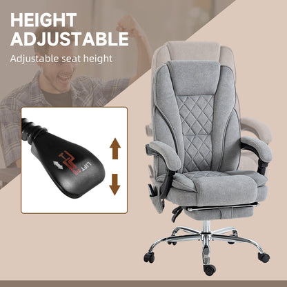Fauteuil de bureau inclinable et ergonomique avec massage par vibrations à 6 points, pivotant et chauffant pour les lombaires, avec repose-pieds et hauteur réglable.