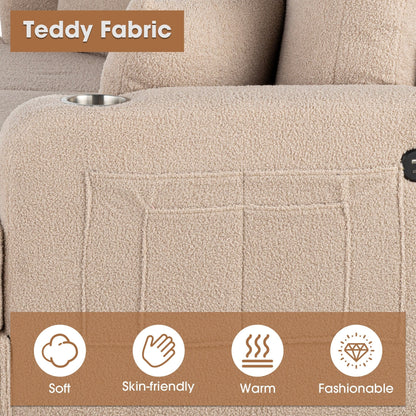 Petit canapé causeuse beige de 61 pouces avec 2 coussins et porte-gobelet