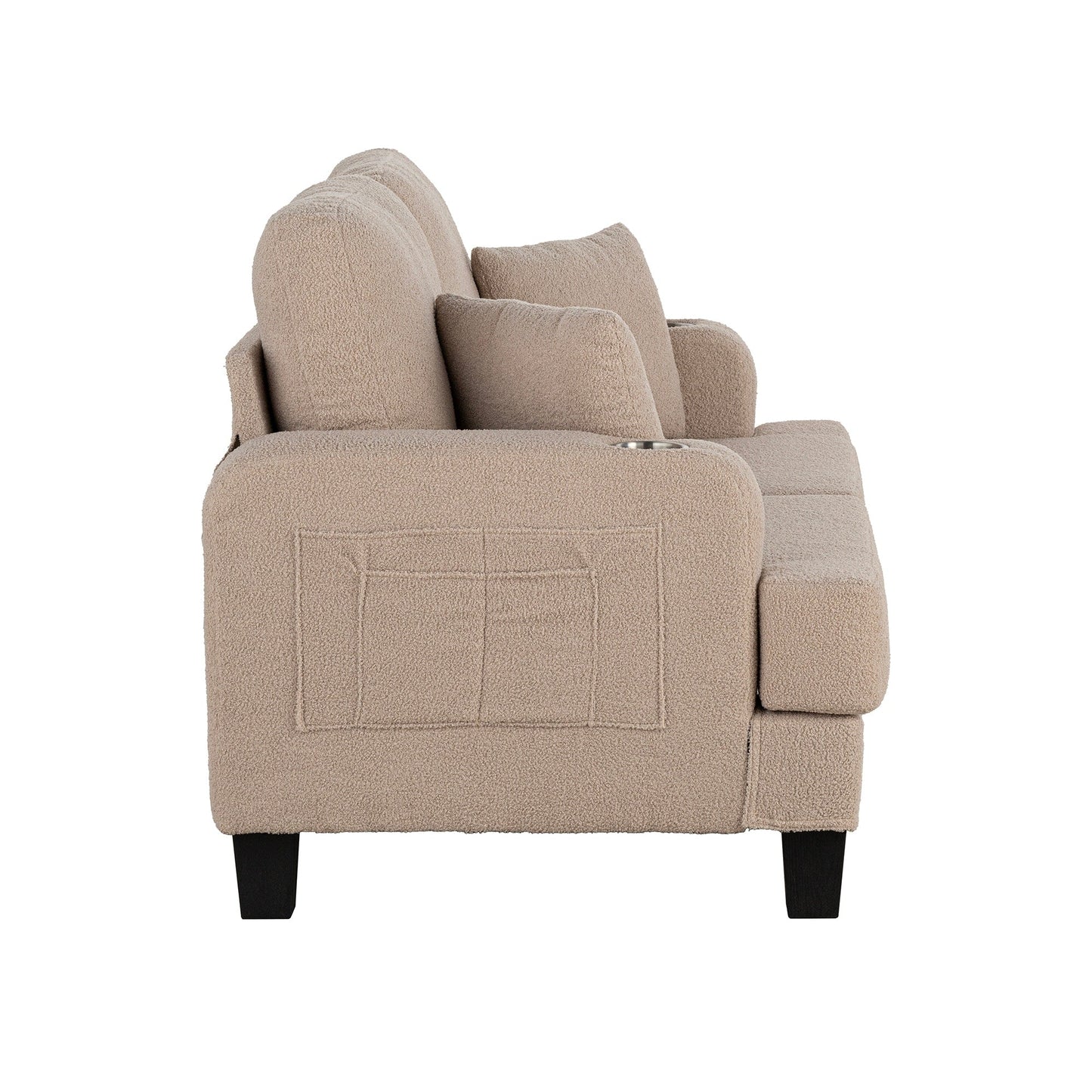 Petit canapé causeuse beige de 61 pouces avec 2 coussins et porte-gobelet