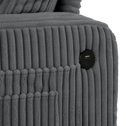 Canapé causeuse contemporain en velours côtelé de 61 po avec 2 coussins et porte-gobelet