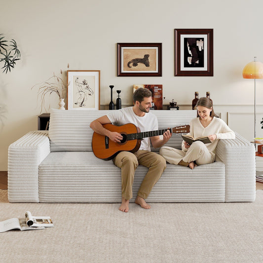 Canapé Setaser 63 2 places, tissu velours côtelé, assise profonde, causeuse confortable, sans assemblage, 1 pièce