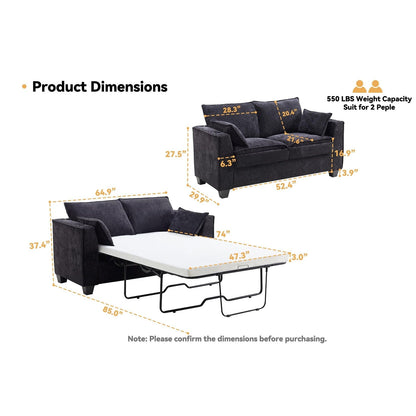 Canapé-lit 2 places en chenille 64,9 cm avec surmatelas en mousse à mémoire de forme - Cadre de lit à lattes en bois massif, 2 porte-gobelets