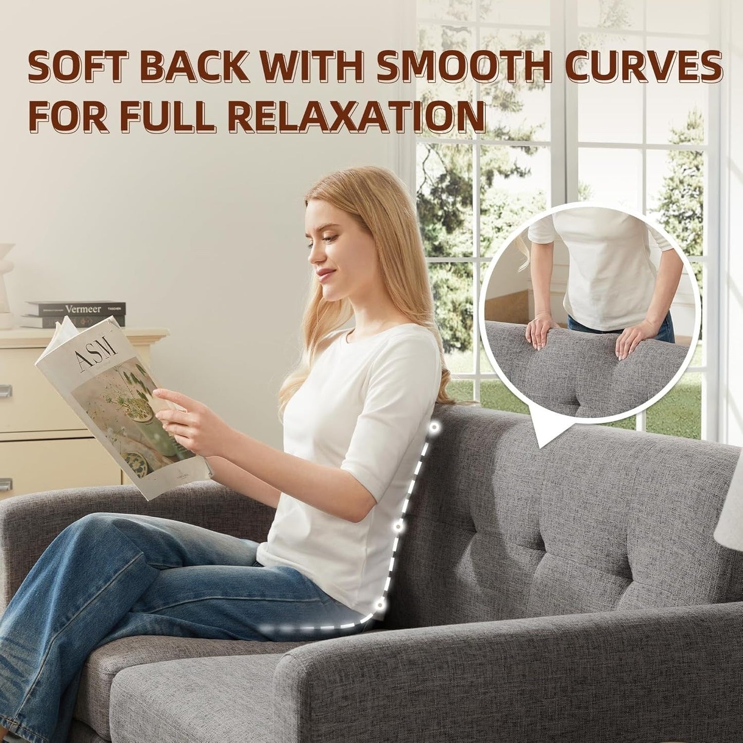 Canapé d'angle capitonné style Mid-Century 65,2 po pour salon et chambre, montage facile (beige)