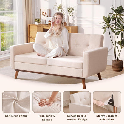 Canapé d'angle capitonné style Mid-Century 65,2 po pour salon et chambre, montage facile (beige)