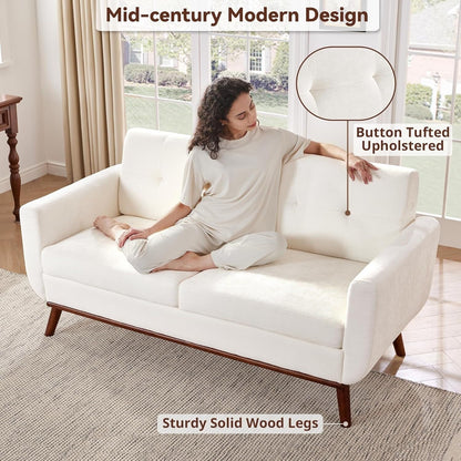Canapé d'angle capitonné style Mid-Century 65,2 po pour salon et chambre, montage facile (beige)